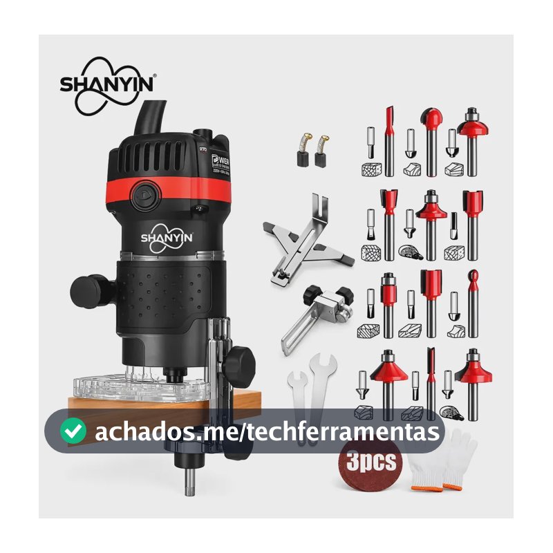 Kit Tupia Manual Laminadora 800w,30000r/m + 15peças Cortador 220v