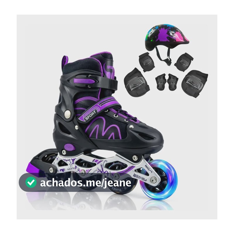 Patins Roller Inline 4 Rodas Led Skate Ajustável Juvenil Roller 36 Ao 40 L 55 Mm Patins Roxo / Kit Splash Colorido