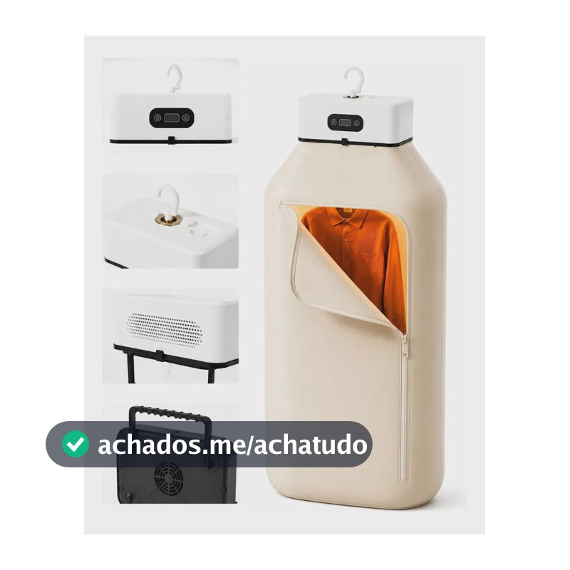 Secador De Roupas Elétrico Portátil Suspenso Cortina Branco + Bege 220v