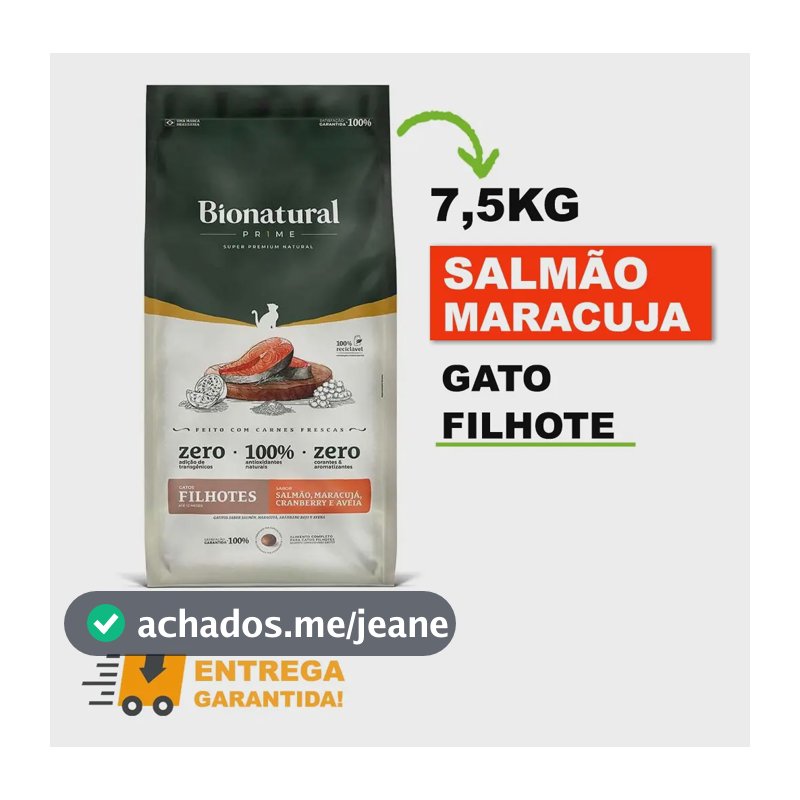 Racao Bionatural Gatos Filhote Sabor Salmao 7,5 Kg