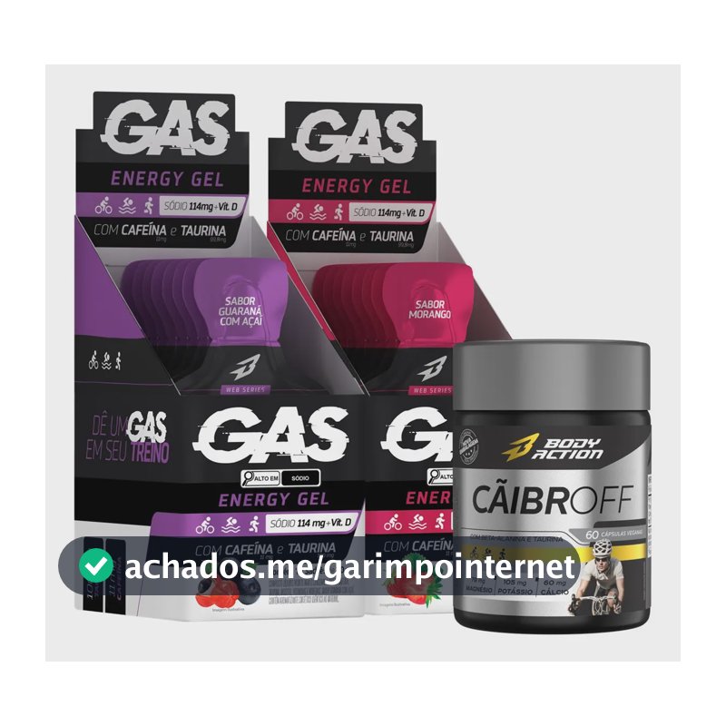 2x Gas Energy Gel Energético 20 Sachês + Cãibroff Bodyaction Sabor Guaraná com Açaí/Morango