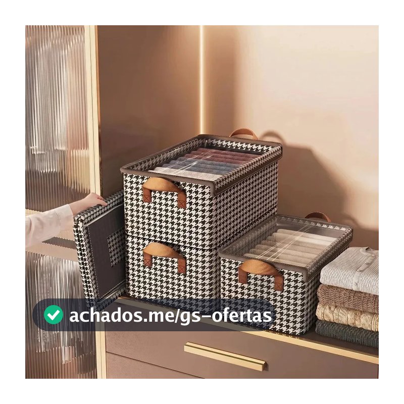 Kit 4 Caixas Organizadoras Dobráveis De Guarda Roupa Caixa Organizadora Padrão Xadrez Ideal para Roupas, Closet, Armário e Quarto