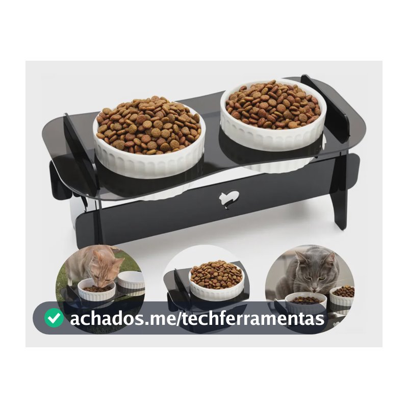 Comedouro Bebedouro Gato Duplo Ração Pet Porcelana 190ml Comedouro Gato Comedouro Branco