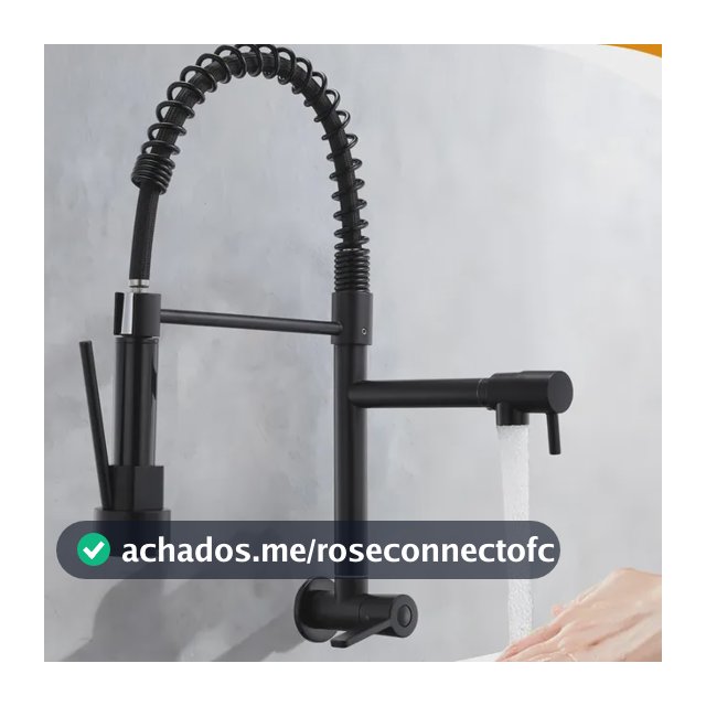 Torneira Gourmet Cozinha Mola Grande Flexível Luxo 360° Preto Parede