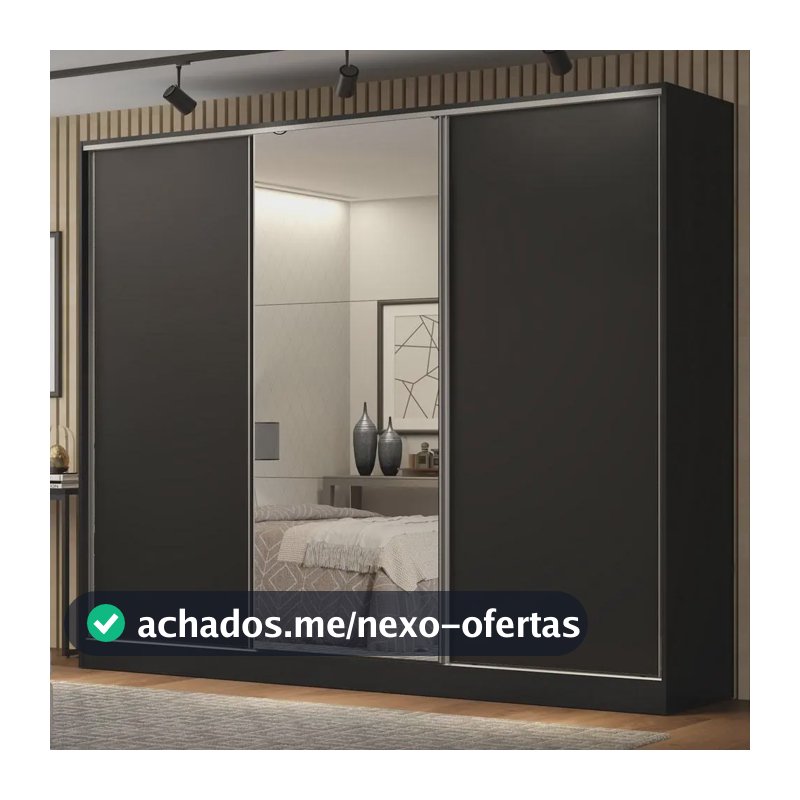 Guarda Roupa Casal 100% Mdf Madesa Royale 3 Portas Espelho Cor Preto 106209