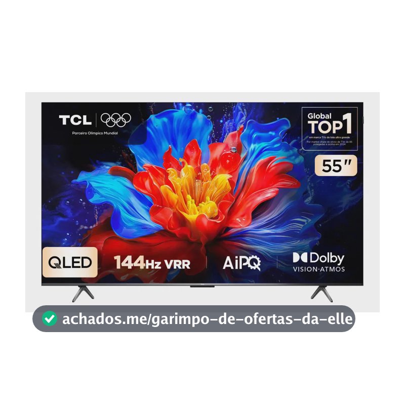 Smart TV TCL 55 Polegadas QLED 4K P8K WiFi Bluetooth Google TV 144Hz HDR10+ Dolby Atmos Vision 55P8K