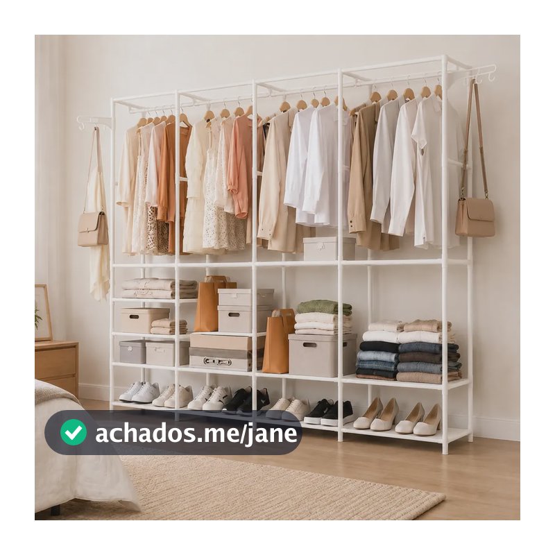 Arara Organizadora 4 Colunas Closet Cabideiro 10 Prateleiras Branco