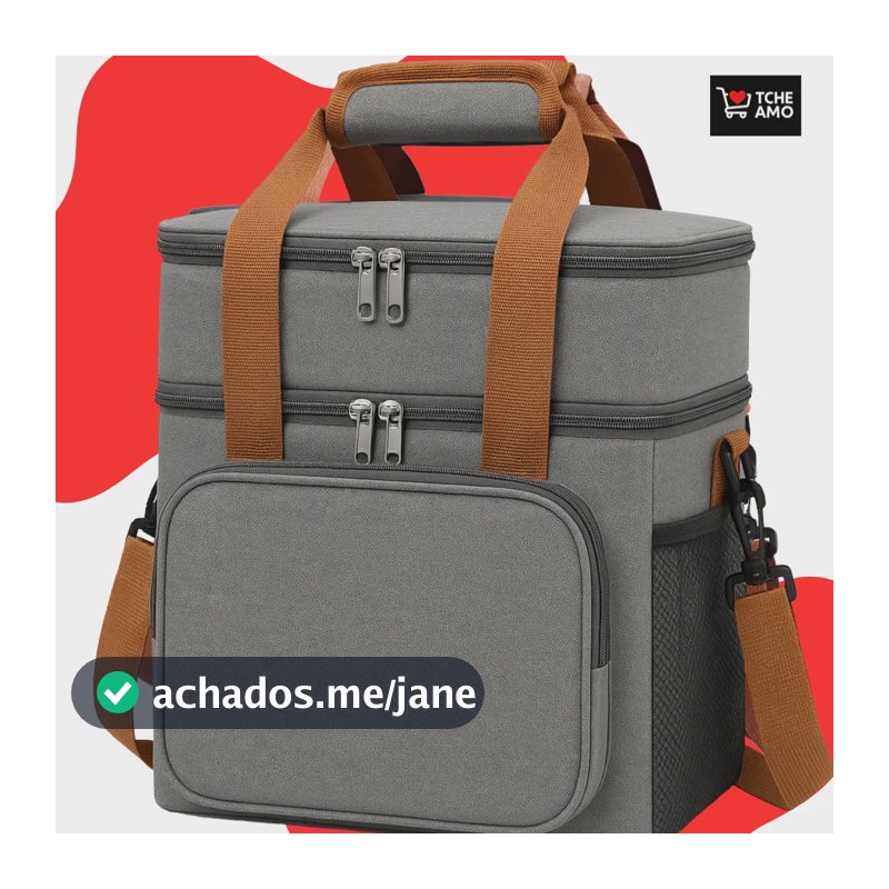 Bolsa Térmica Marmita Tche Amo 13.5 L Alça Transversal Ajustável Removível 2 Compartimentos Organiza Conserva Seus Alimentos Quente ou Frio Cor Cinza