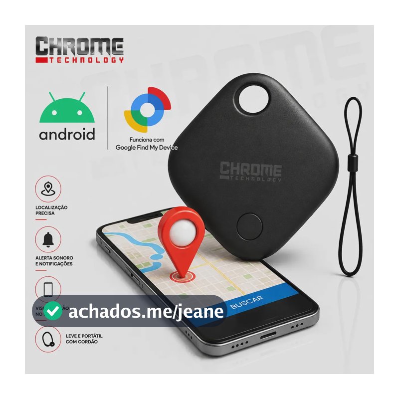 Mini Localizador Rastreador Smart Tag Gps Com Cordão Chaveiro Cor Preto Compatível Com Android Samsung Motorola Xiaomi Chrome Technology