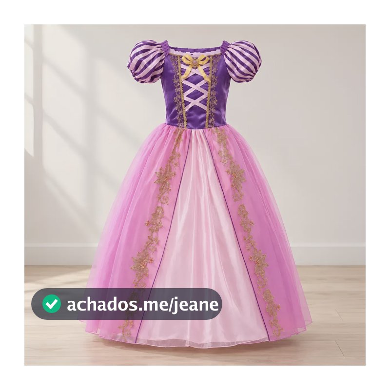 Fantasia Vestido Infantil Princesa Roxo Rosa Rapunzel 10-12
