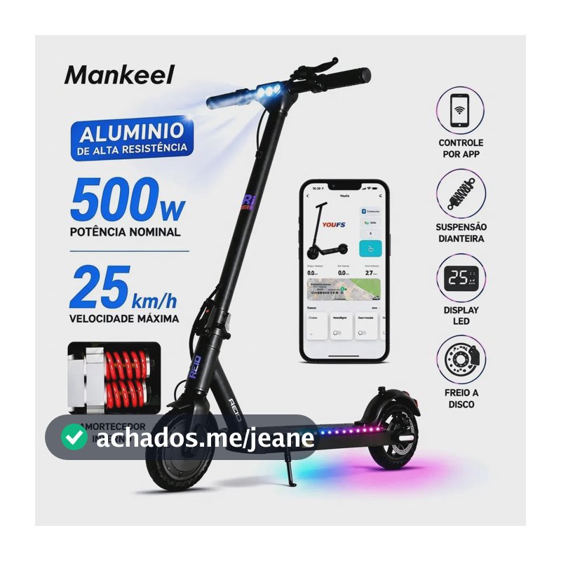 Patinete Elétrico Mankeel FANT-MK087 com Motor de 500W e Autonomia de 40km