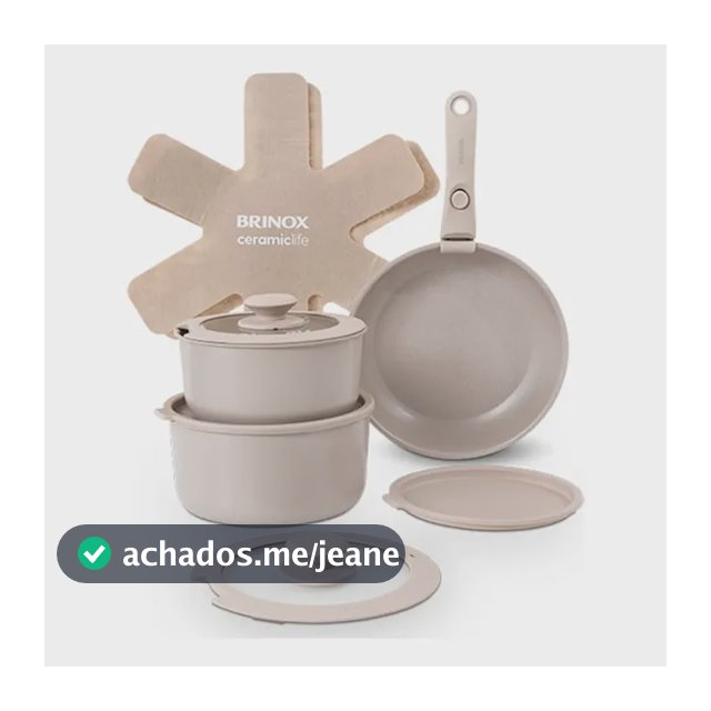 Jogo De Panelas Antiaderente Cerâmico 10 Peças Brinox Fit Cor Areia