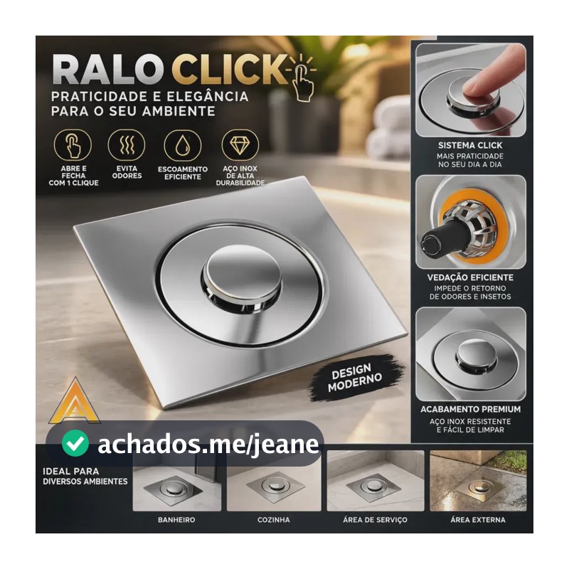Ralo Click Inteligente Aço Inox Quadrado Veda Cheiro 10x10cm