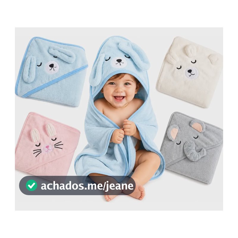 Toalha De Banho Bebê Infantil Com Capuz Grande Macia Forrada Azul-aço
