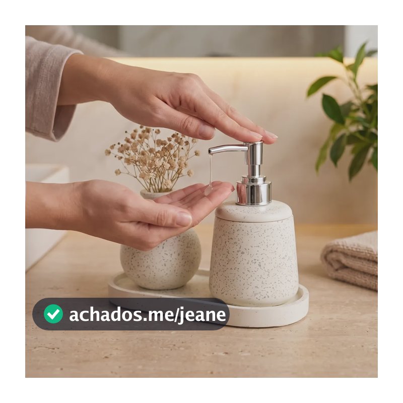 Kit Lavabo 3 Peças Florê Vaso Dispenser Resina Mineral Branco