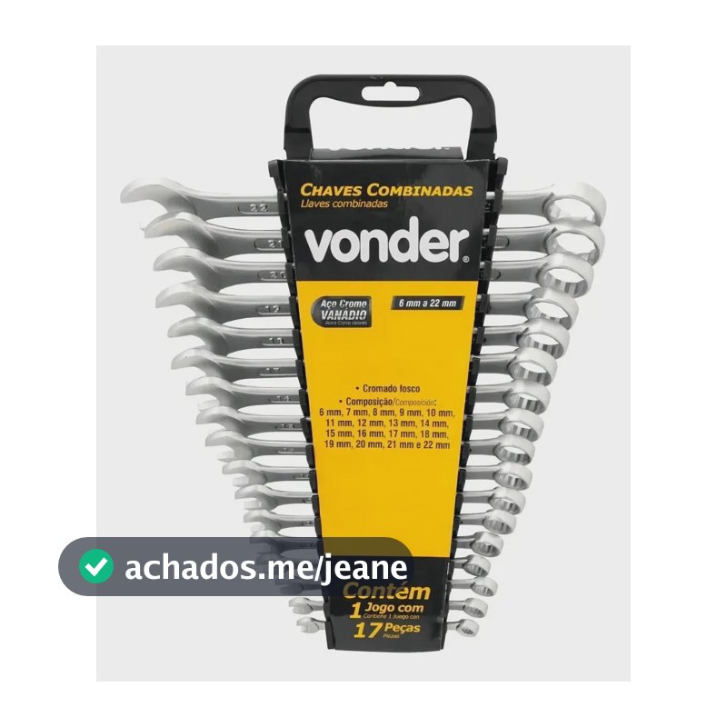 Jogo De Chaves Combinadas Uso Profissional 17 Peças 6 A 22 Mm CrV Vonder