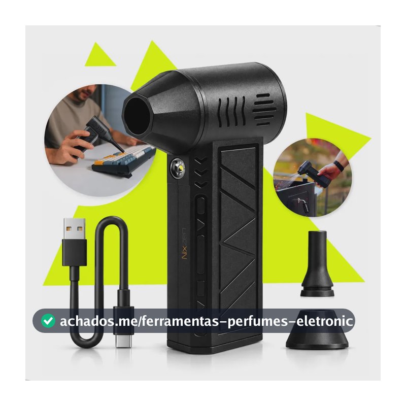 Mini Ventilador Soprador Ar Turbo 130000rpm Potente Elétrico Sem Fio Recarregável Portátil USB-C 3 Níveis 3 Jato Forte Multiuso Limpeza Teclado Carro Moto Acendedor De Churrasqueira Preto Nixzen