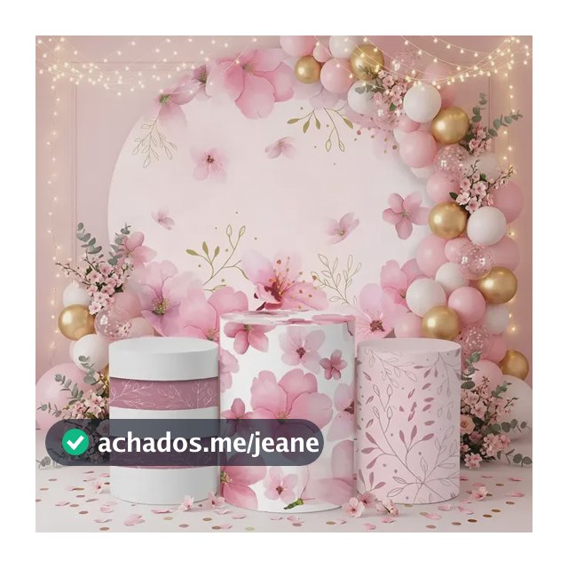 Kit Capas Painel De Festa Redondo E Três Cilindros Flores