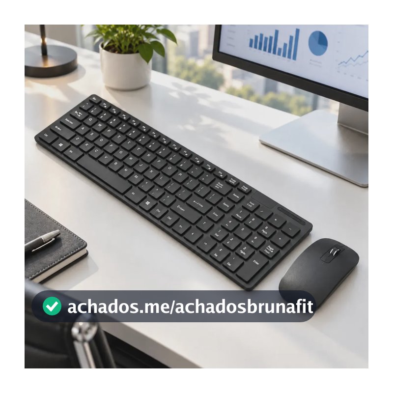 Kit Teclado Mouse USB Sem Fio Preto Slim Ergonômico Plug and Play Notebook e PC para Trabalho Faculdade Estudos Home Office Compativel com Windows Android macOS com Pelicula de Silicone Protetora