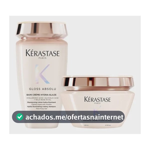 Gloss Absolu Bain Crème Shampoo Hydra Glaze 250ml + Masque Crème Hydra Glaze Máscara 200ml Kit Kérastase