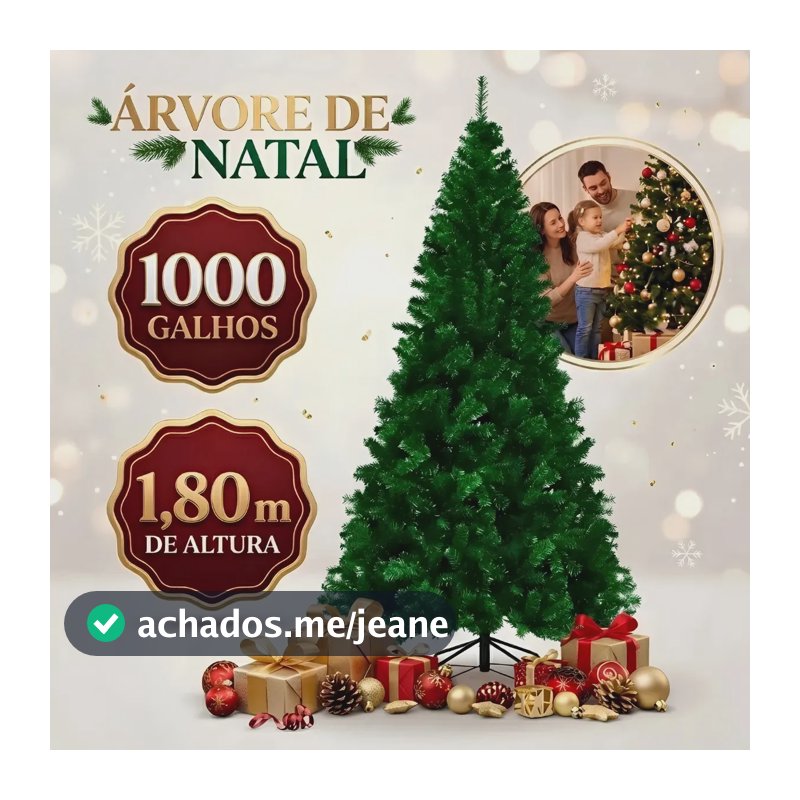 Árvore De Natal 1,80m Premium Com 1000 Galhos Pinheiro Canadense Luxo Tradicional Verde Imperial Grande Cheia SEARCHUPUNK