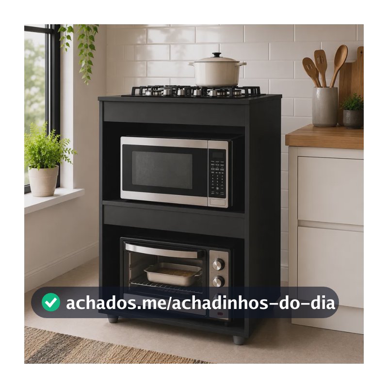 Balcão Cozinha Cooktop Adriana 4 E 5 Bocas Compacto 2 Nichos Preto