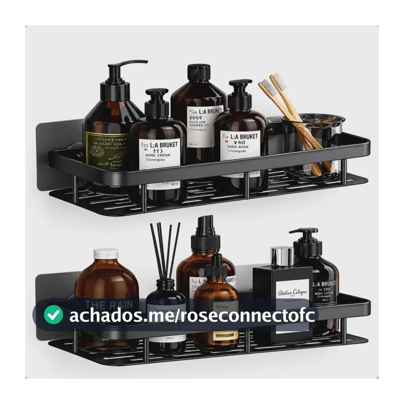 Kit 2 Suporte Porta Shampoo Sabonete Prateleira Banheiro Adesivo Parede Sem Furar Box Luxo Cor Preto Homeroarte