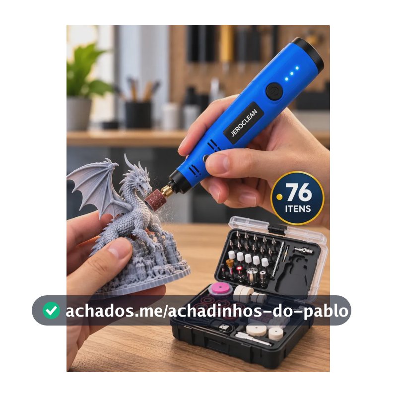 Micro Retífica Profissional JEROCLEAN PRO-RP2076 Sem Fio c/ 76 Acessórios para Gravar e Polir