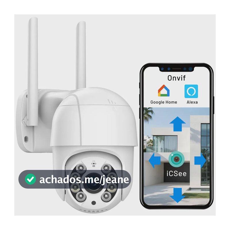 Câmera de Segurança Wi-Fi PTZ 2MP Full HD Visão Noturna Colorida para Área Externa