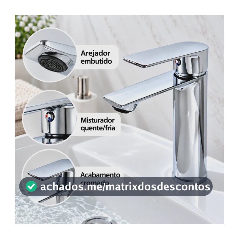 Torneira para Banheiro Monocomando Bica Baixa Cromado Com Arejador Quente e Fria