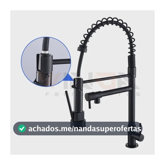 Torneira Cozinha Gourmet Bancada Flexível Luxo Para Cuba Pia Inox 304 Fria Cor Preto Acabamento Fosco Winda