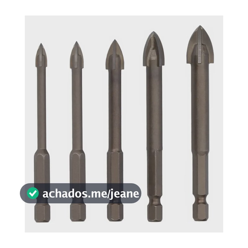 Jogo 5 Broca De Titânio P/ Vidro 4 5 6 8 10mm Ponta Cruzada