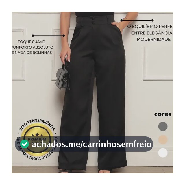 Calça Alfaiataria Feminina Wide Leg Social Cintura Alta
