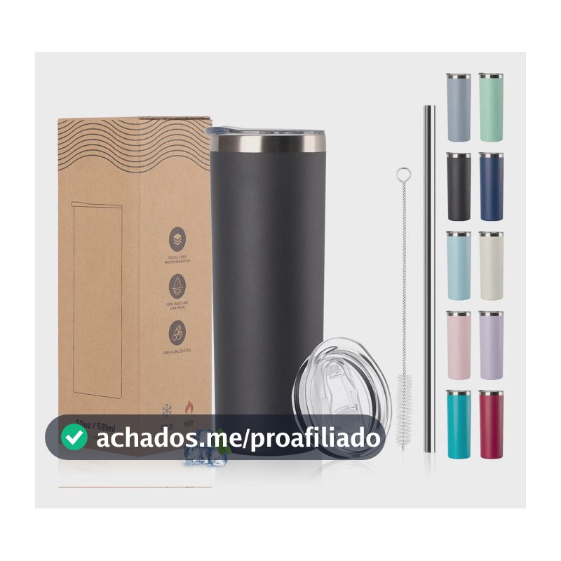 Copo Térmico A Vácuo Dupla Camada 20oz 591ml Para Carro Preto Liso
