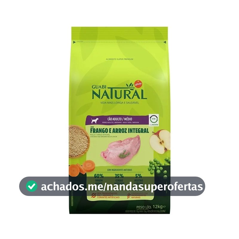 Ração Cães Ad Médios Frango E Arroz Int 12kg Guabi Natural
