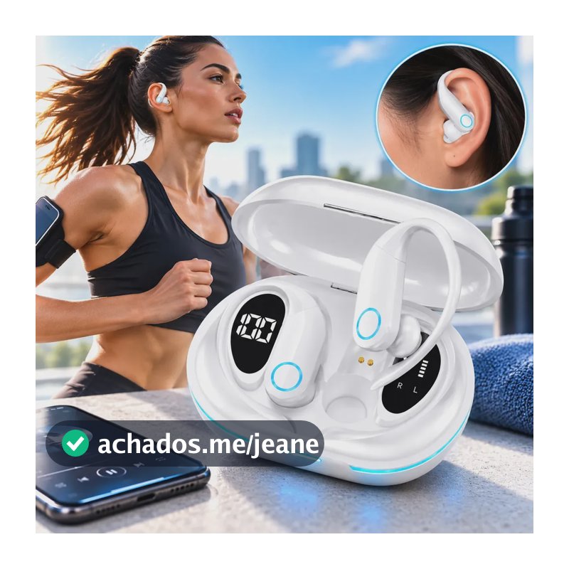 Fone de Ouvido TWS LC-895 Sem Fio Bluetooth 5.3 Branco com Gancho para Esporte e Cancelamento de Ruído