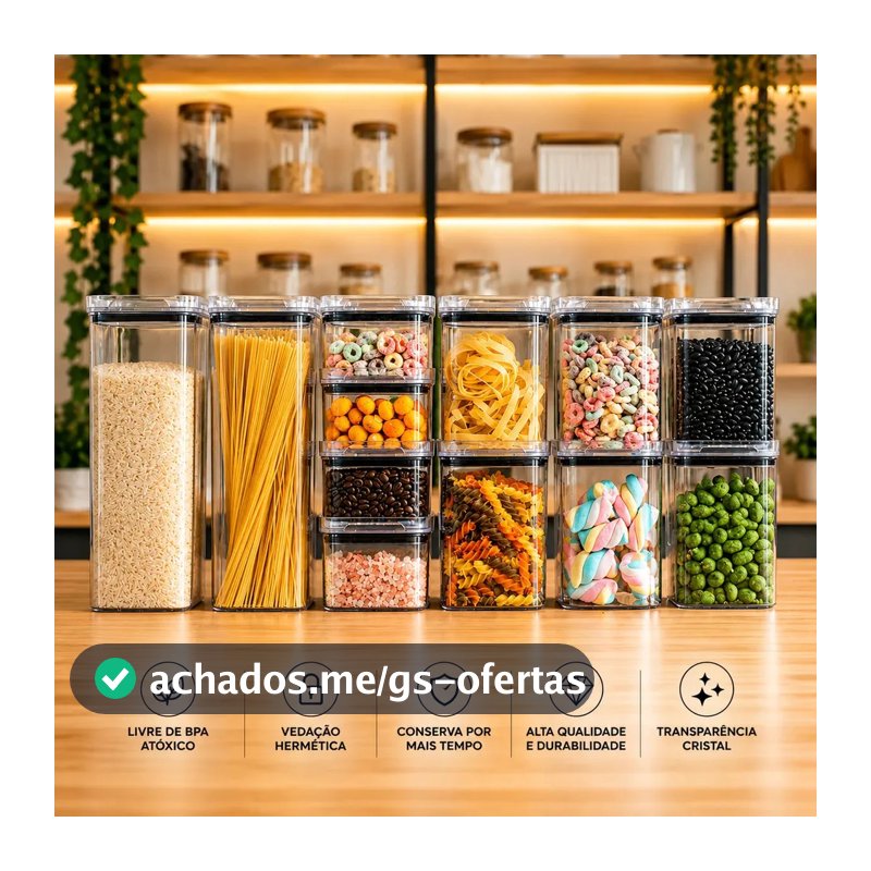 Kit Potes Porta Mantimento Hermético Quadrado Cozinha 12 Uni