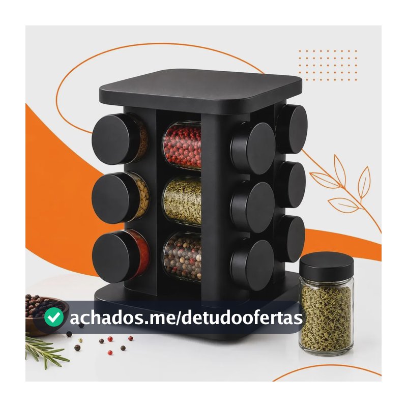 Porta-Temperos Giratório Hold On com 12 Potes de Vidro de 85ml