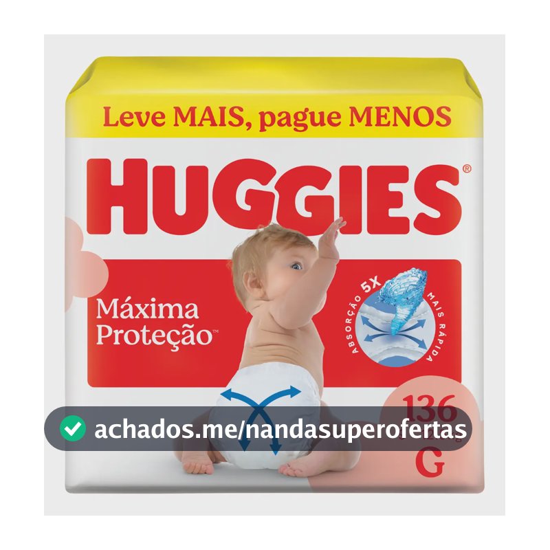 Huggies Fralda Descartável Máxima Proteção G - 136 Un