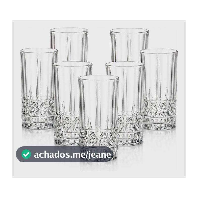 Jogo 6 Copos Altos Importado Lapidado 350ml Luxo Lijita Transparente