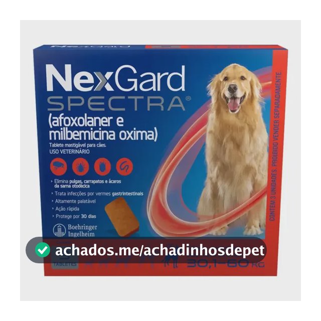 NexGard Spectra 3 Tabletes Antipulgas Carrapatos Cães 30-60kg