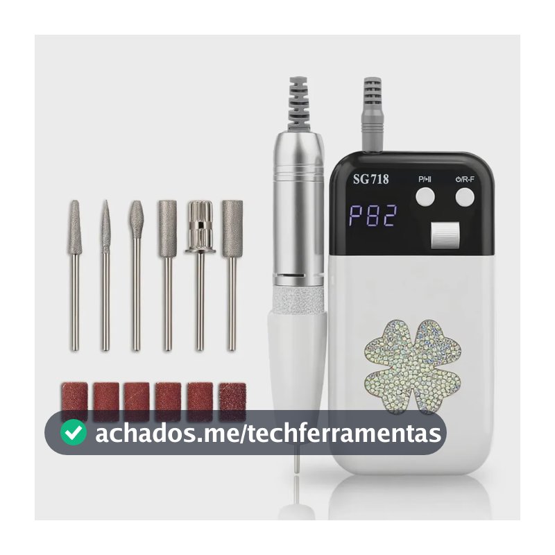 Lixadeira De Unhas Elétrica Portátil Motor Nail Drill 45000rpm Branco Rosa