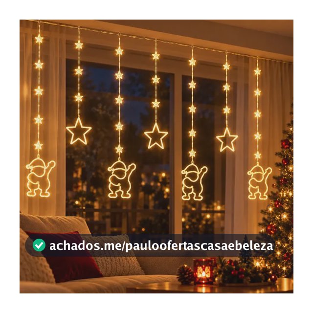 Cortina De Luzes 3m Estrelas Papai Noe Pisca Decoração Natal