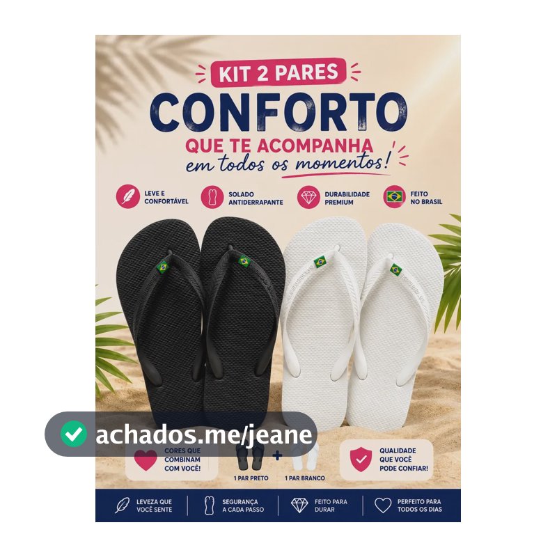 Kit 2 Chinelos Unissex Bandeirinha Brasil Confortável Preto/branco 41/42