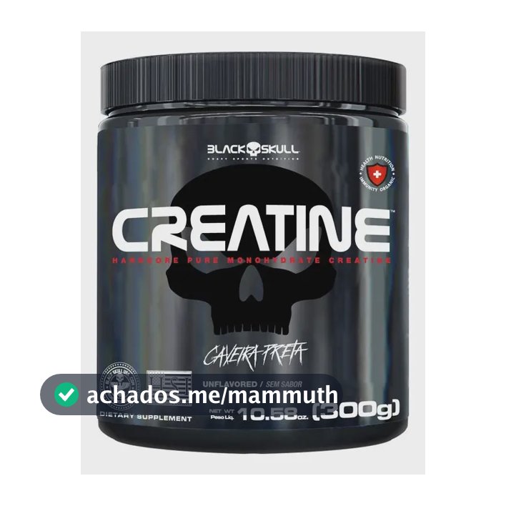 Creatina monohidratada pura Black Skull Pura 300g - 100% Monoidratada em pó Sem sabor x 300g