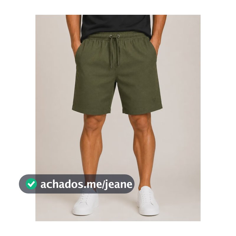 Bermuda Nerm Casual Em Linho Verde Verde Militar Gg