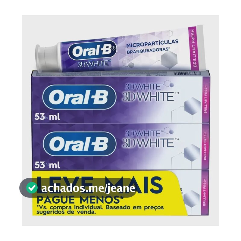 Pasta de Dente Oral-B 3D White Branqueadora, 3 Unidades de 70 g