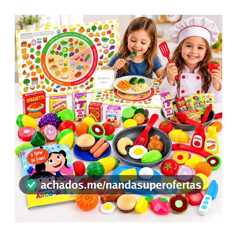 Kit Brinquedo Comidinha Infantil Frutas Velcro Frigideira 30 peças