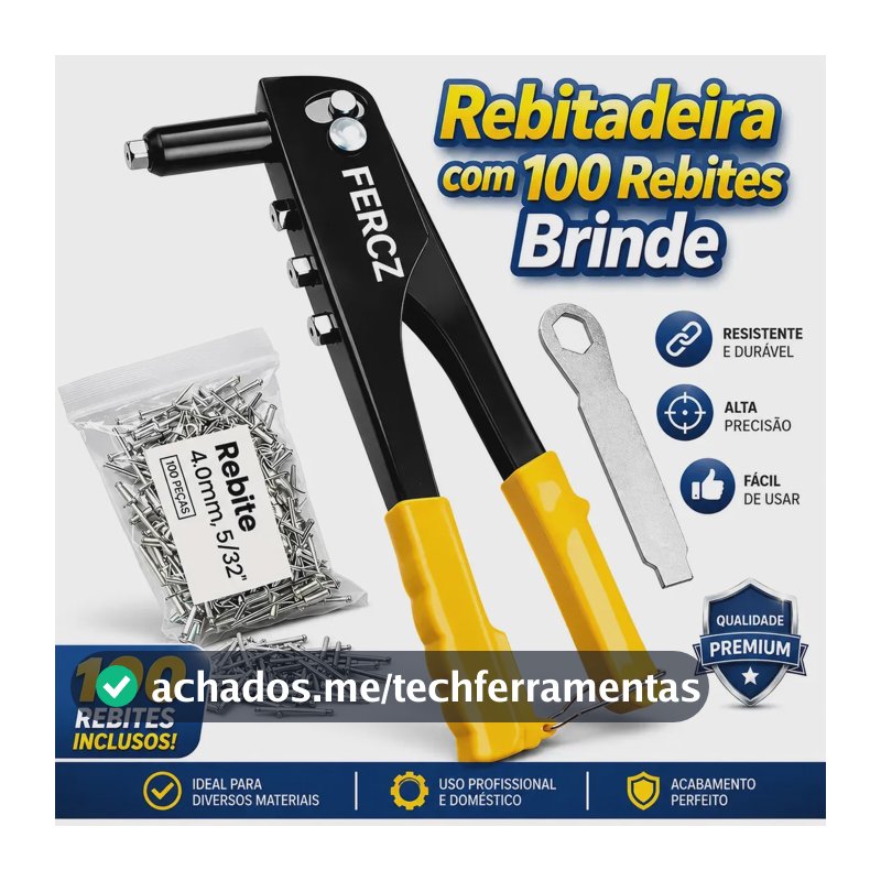 Rebitador Manual Tipo Alicate Com 4 Bicos E 100 Rebites Para Metal Alumínio Madeira E Plástico Universal Profissional