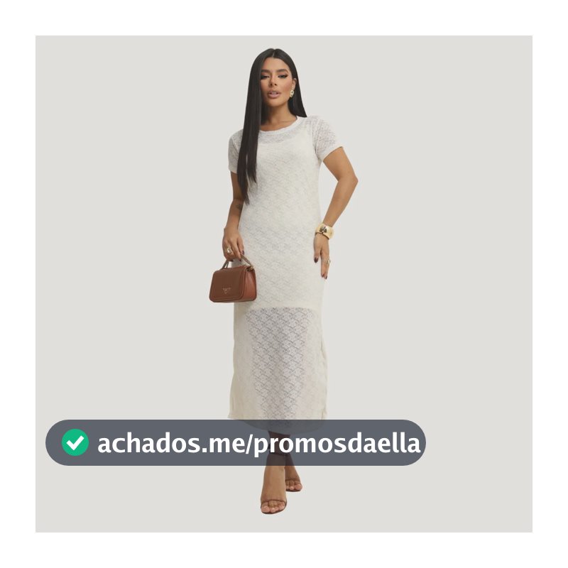 Vestido Feminino Midi De Renda Com Forro Elegante Branco P